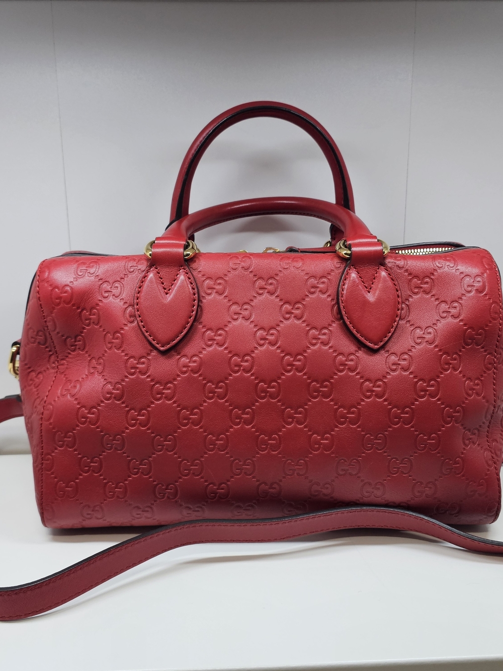 Gucci Red Signature Leather Top-Handle Bag